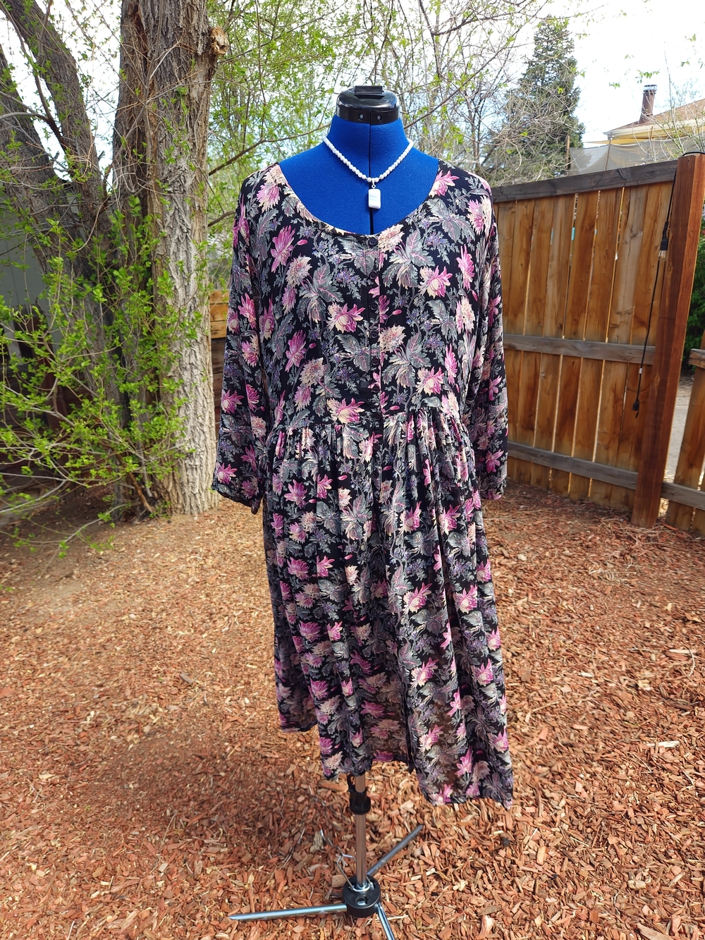 Vintage 90s Starina Sheer Floral Rayon Midi Dress Size M